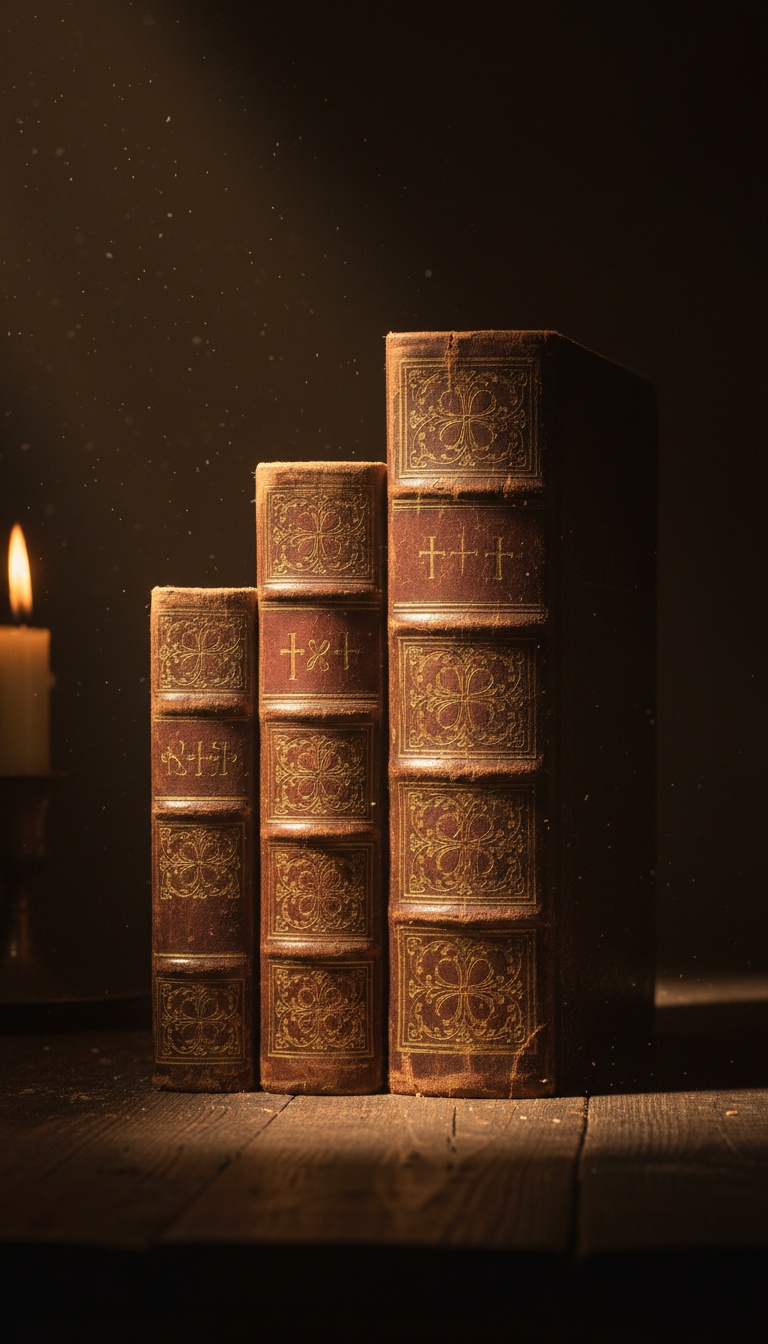 Three Bibles of different thickness: 66, 73, and 81 books