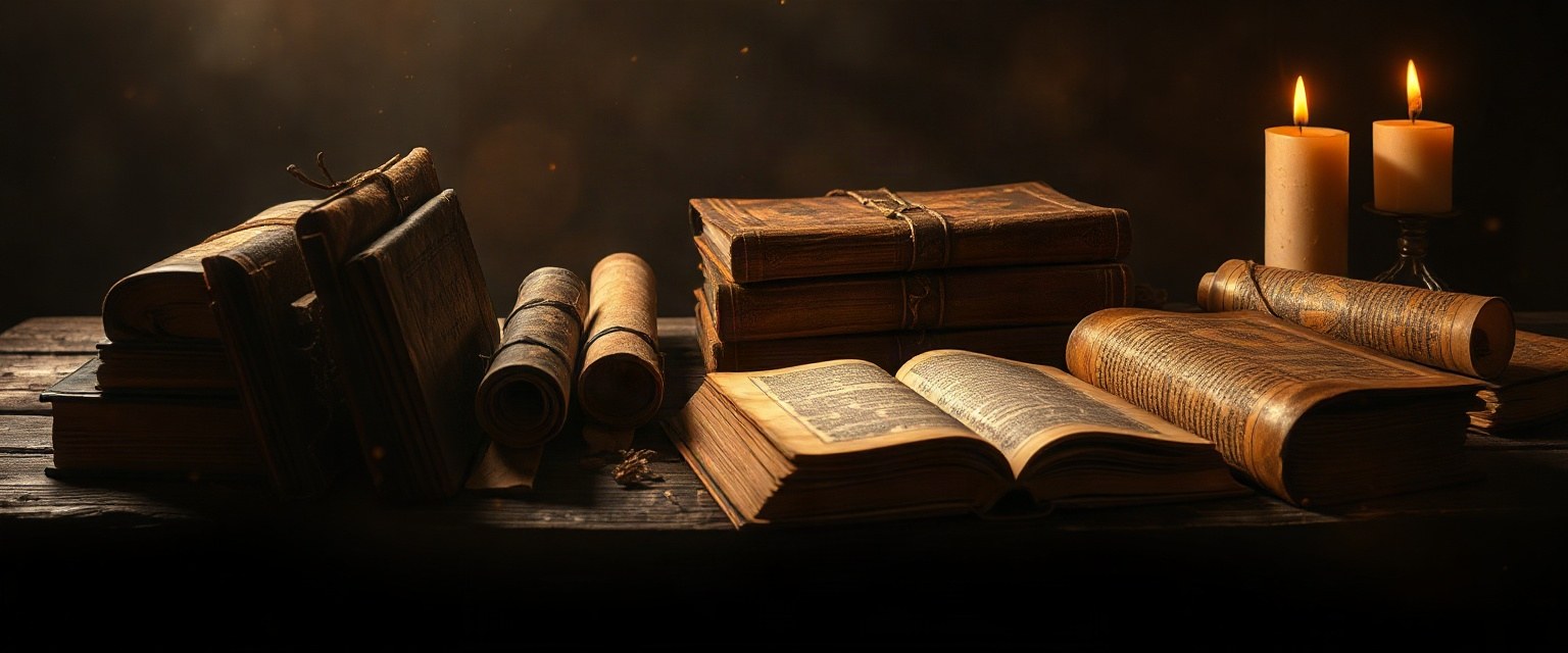 Ancient forbidden books and scrolls by candlelight, Hidden Epoch Field Guide